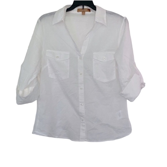 Ellen Tracy white cotton button down top white size medium - Picture 1 of 8